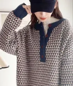 classicalelf 2wayジャガード柄 オーバーサイズ ニット