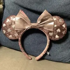ディズニー　ミニー　カチューシャ　ピンク　スパンコール　ハート　刺繍