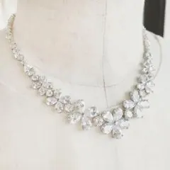 ネックレスセット クリスタル シルバー リーフ＆フラワーモチーフ 