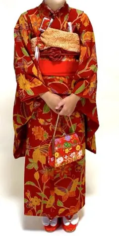 七歳の女の子のお支度　臙脂色　紅型風模様渋め　正絹振袖　七五三 2026年最新】紅型 七五三の人気アイテム - メルカリ