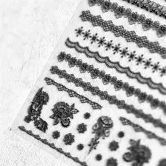 No.356　3D立体　刺繍レースリボン　ブラック　ネイルシール