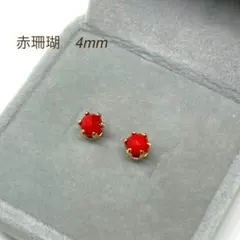 470【赤珊瑚】天然石一粒ピアス＊4mm