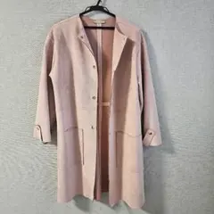 【ZARA】スエード調 ノーカラー ロングコート ピンクベージュ M ザラ