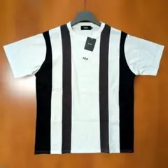 新品タグ付未使用 クルーネック半袖Tシャツ 接触冷感 ストライプ ホワイト М