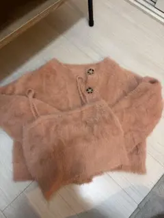 ファー風カーディガンとキャミソールセット