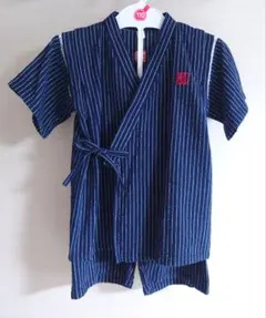 甚平 ネイビー 紺色 ホワイト 白 ストライプ柄 上下セット 110cm