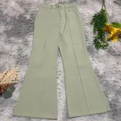 GRL グレイル センタープレスセミフレアパンツ グリーン M ハイウエスト