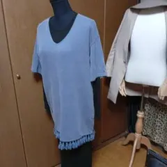 EGOISTグレー フリンジ付き Vネックチュニック 半袖再お値下げのサムネイル