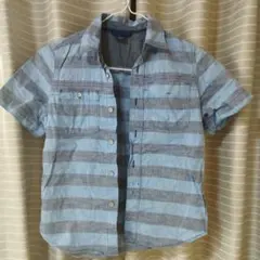 GapKids 半袖シャツ 120 水色灰ストライプ