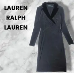 美品 LAUREN ローレンラルフローレン 長袖 カシュクールドレスワンピース
