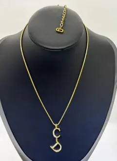 美品 クリスチャンディオール 三日月型 ネックレス ラインストーン 