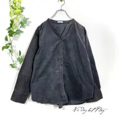 エシーム コーデュロイ バンドカラーシャツ(M)長袖 チャコール コットン