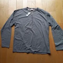 グレー 長袖 ヘンリーネック Tシャツ