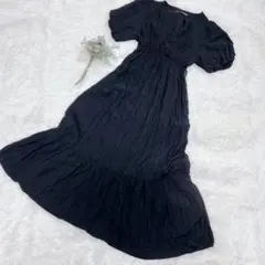 ヘザー/Heather (M) フレア ロング ワンピース フリル ブラック