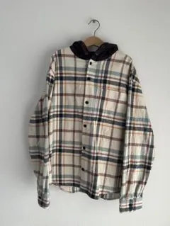zara フランネル生地フード付きシャツ