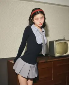 スクールカーディガン ネイビー/グレー Sサイズ