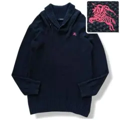 【極美品】バーバリーブラックレーベル ショールカラー ニット ネイビー メンズL