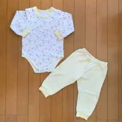 キルト　パジャマ　花柄・動物柄 長袖ボディスーツ　ロンパース　肌着　80