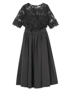 ＜ブラック＞LADYオーバーレースギャザードレス（翌日発送可）