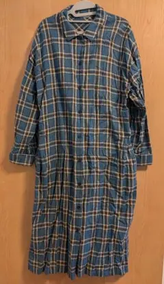 て*♪様 ルノンキュール　フリーサイズ　青系チェック柄　ロング丈　シャツワンピー