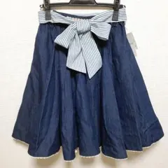 ☆新品☆axesfemme アクシーズファム ストライプリボン付きフレアスカート