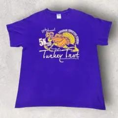 USA 七面鳥 ランニング イベント プリント Tシャツ L 古着 アメカジ 紫