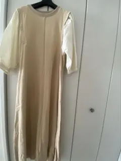 カットソーロングワンピース ベージュ×ホワイト