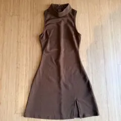 White fox ブラウン ノースリーブ ワンピース ハイネック