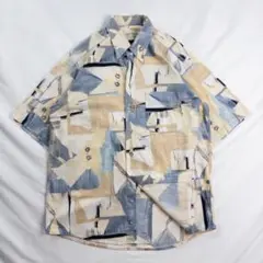 ビンテージ古着 90s 異素材 立体 アート 水彩 抽象 レトロ 総柄シャツ