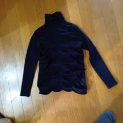 黒 タートルネック リブ編み長袖トップス