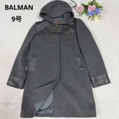 BALMAN★バルマン フーデッドコート アンゴラ混 羊革切替 グレー 9号