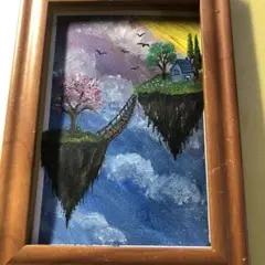 二つの浮島　水彩画　絵手紙　原画　ハガキサイズ