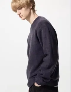 UNIQLO ユニクロ　スフレヤーンクルーネックセーター　ダークパープル