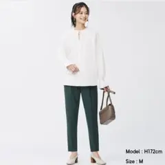 【GU】ジーユー 起毛タックテーパードパンツ ダークグリーン Mサイズ