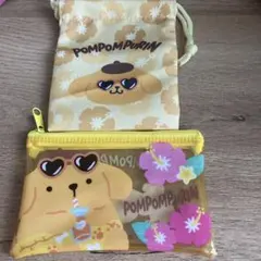 新品未使用　サンリオ　ポムポムプリン　日焼け　巾着　クリアポーチのサムネイル