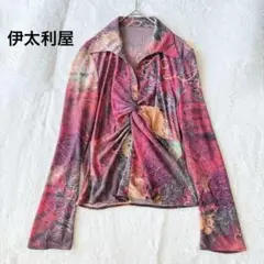伊太利屋 シアー カットソー 派手 総柄 ダンス衣装 レトロ 9カラフル 美品