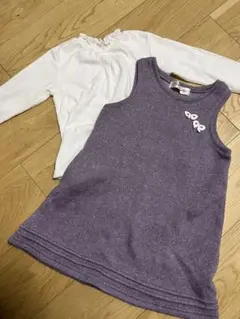 女の子　紫　110 120 ワンピース　長袖　裏起毛　フリル　冬服　セット