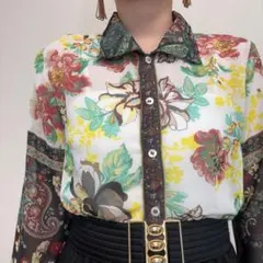 Otto シアー ボタニカル 花柄 薄手 七分袖 レトロ ブラウスのサムネイル