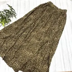 USA製レオパード柄 ロングスカート X-SMALL レーヨン100% マキシ丈