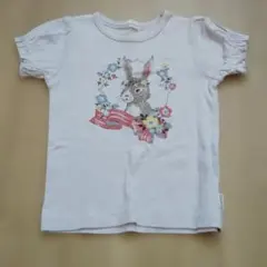 ウサギと花のプリントTシャツ