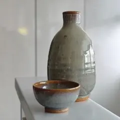上野焼？萩焼？酒器セット 徳利 お猪口 盃 ぐい呑み 陶器 花瓶 花器
