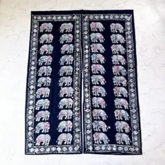 노렌, 코끼리 패턴, 인도 면 조각상, 컬러풀, 아시안 스타일, 100% 면