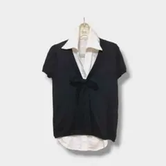 ZARA KNIT 半袖 リボンタイ付きニットブラック S