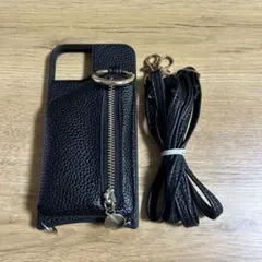 レザー製ジッパー付きiPhone13ケース　ストラップ付き