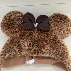 【美品】ディズニー★ファンキャップ★ヒョウ柄★ミニーちゃん★被り物★