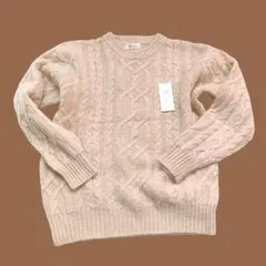 【訳ありSALE】ベージュ ケーブルニットセーター レトロ古着　ナチュラル
