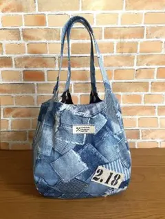 デニムパッチ柄　ぽってりバック大