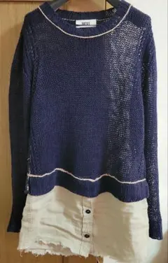 ☺️DIESELディーゼル☺️切り替えメッシュトップス ネイビー×ベージュ 美品