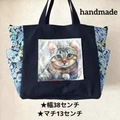 【1点限り】ハンドメイド2wayバッグ 絵画風キジトラ猫♡満腹の太っちょ猫