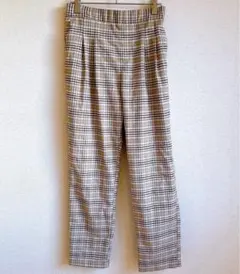 アースミュージックアンドエコロジー パンツ チェック テーパードL ベージュ